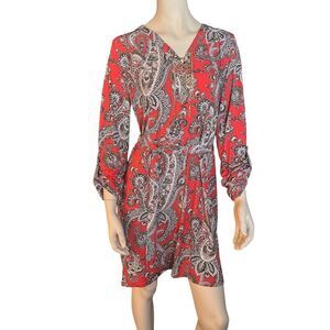 Michael Kors Paisley Print Dress Coral Large EUC